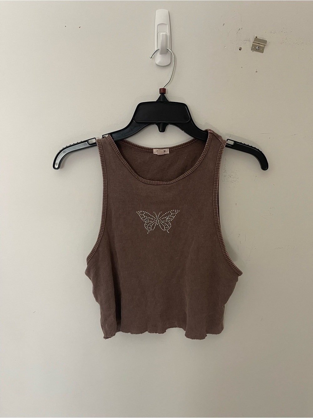 Garage Ribbed Butterfly Crop Tank Top - Brown